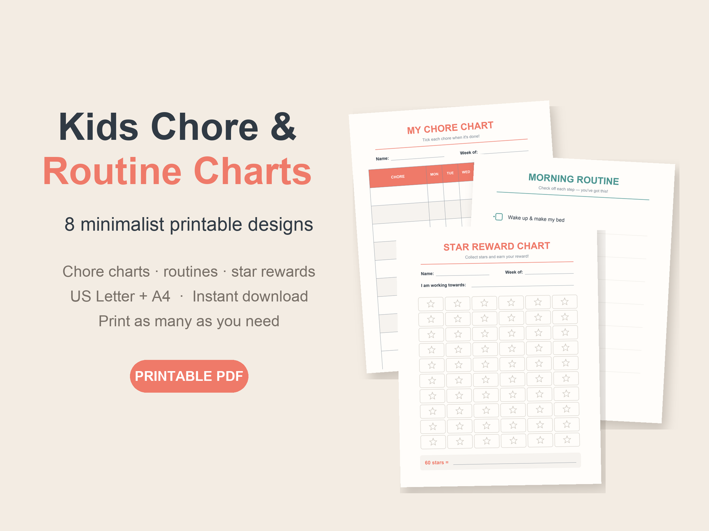 Kids chore chart and routine printables preview